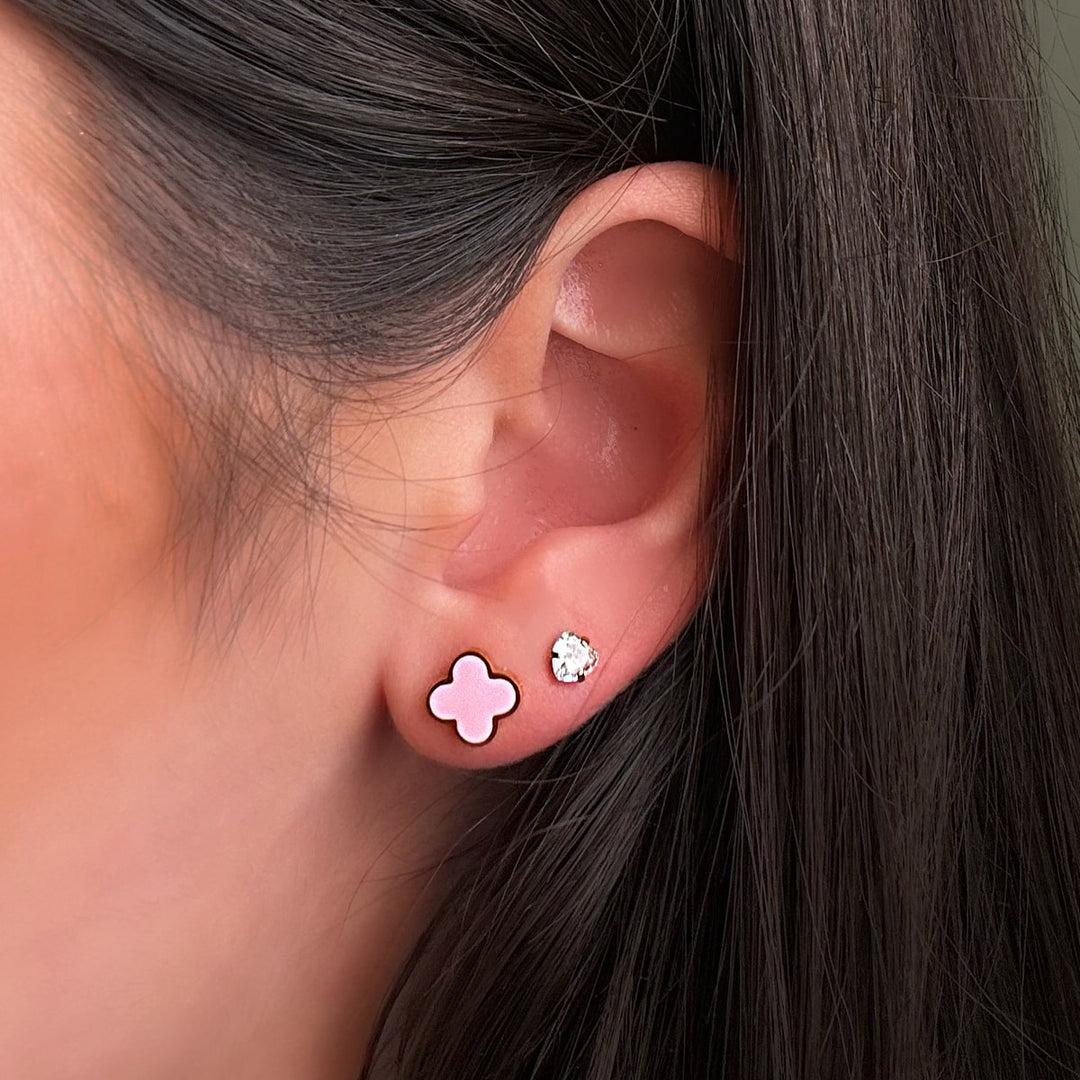 kleine Ohrstecker Pink Kleeblatt Wasserfest