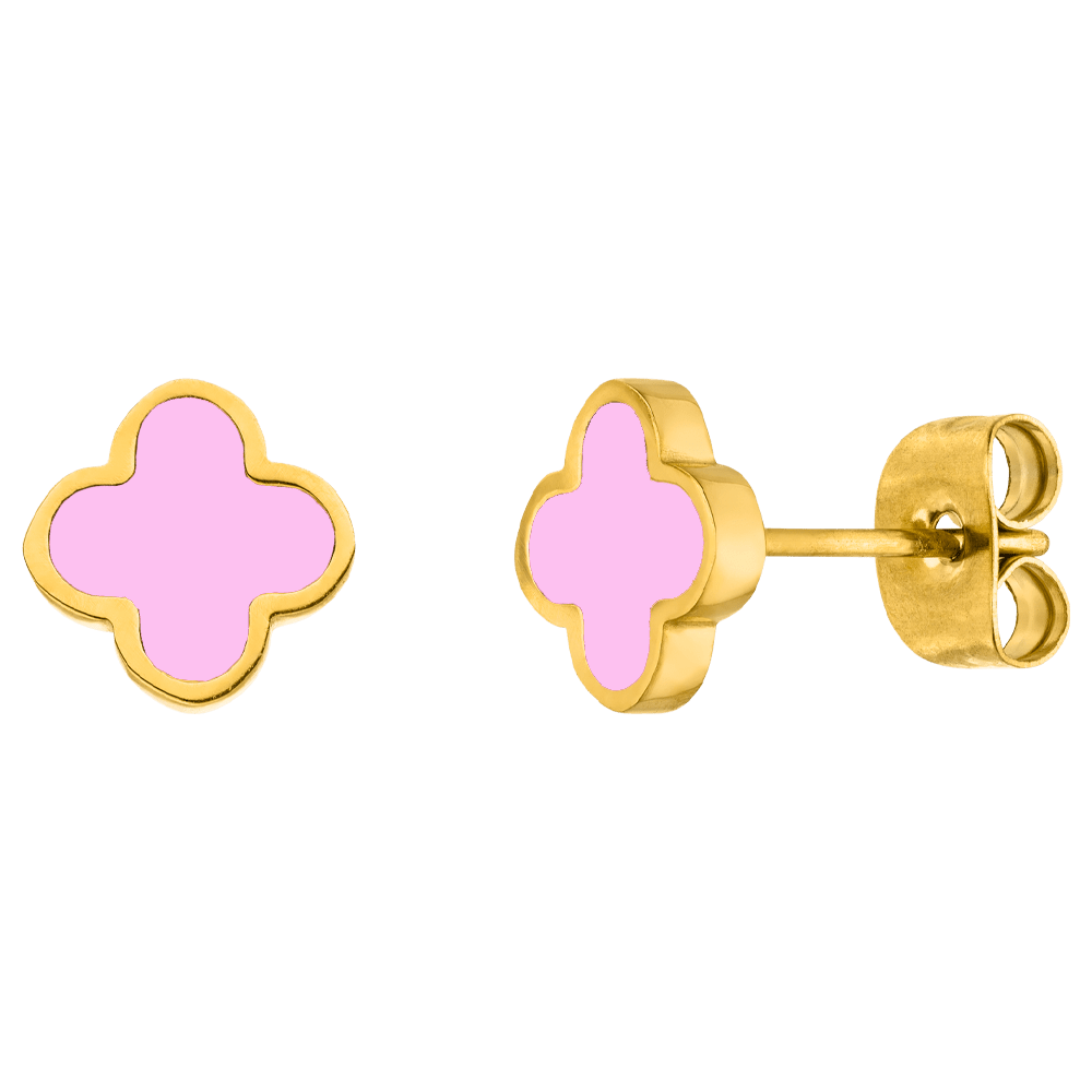 Pinke Clover Ohrstecker medizinisches Chirurgenstahl vergoldet 