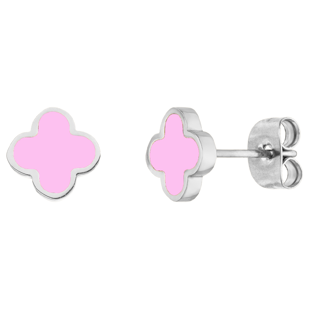 Pinke Clover Ohrstecker medizinisches Chirurgenstahl silber