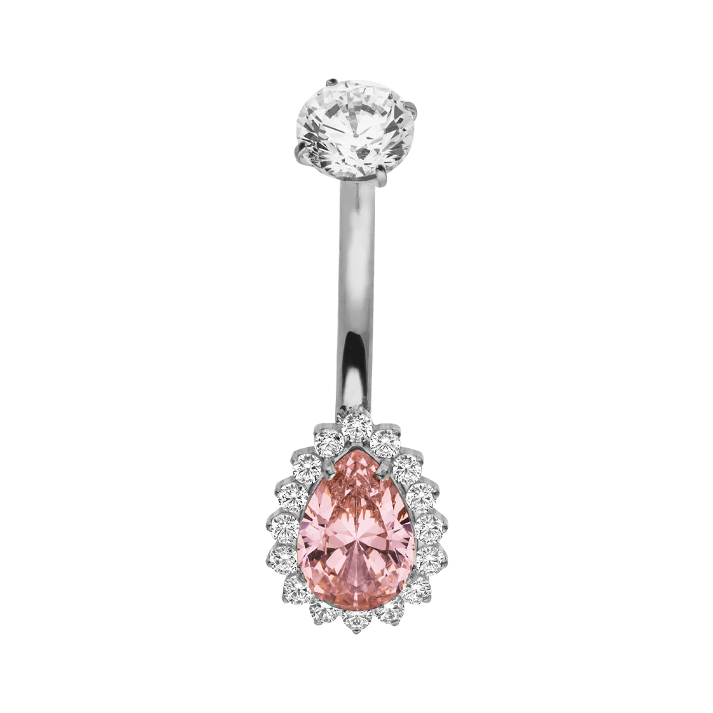 wasserfester Bauchnabelpiercing mit rosa Stein Zirkonia 