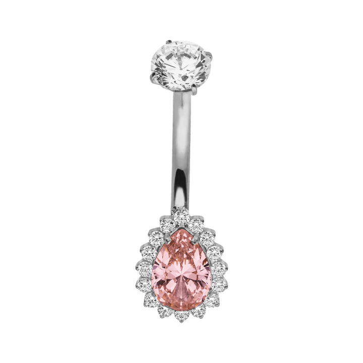 wasserfester Bauchnabelpiercing mit rosa Stein Zirkonia 