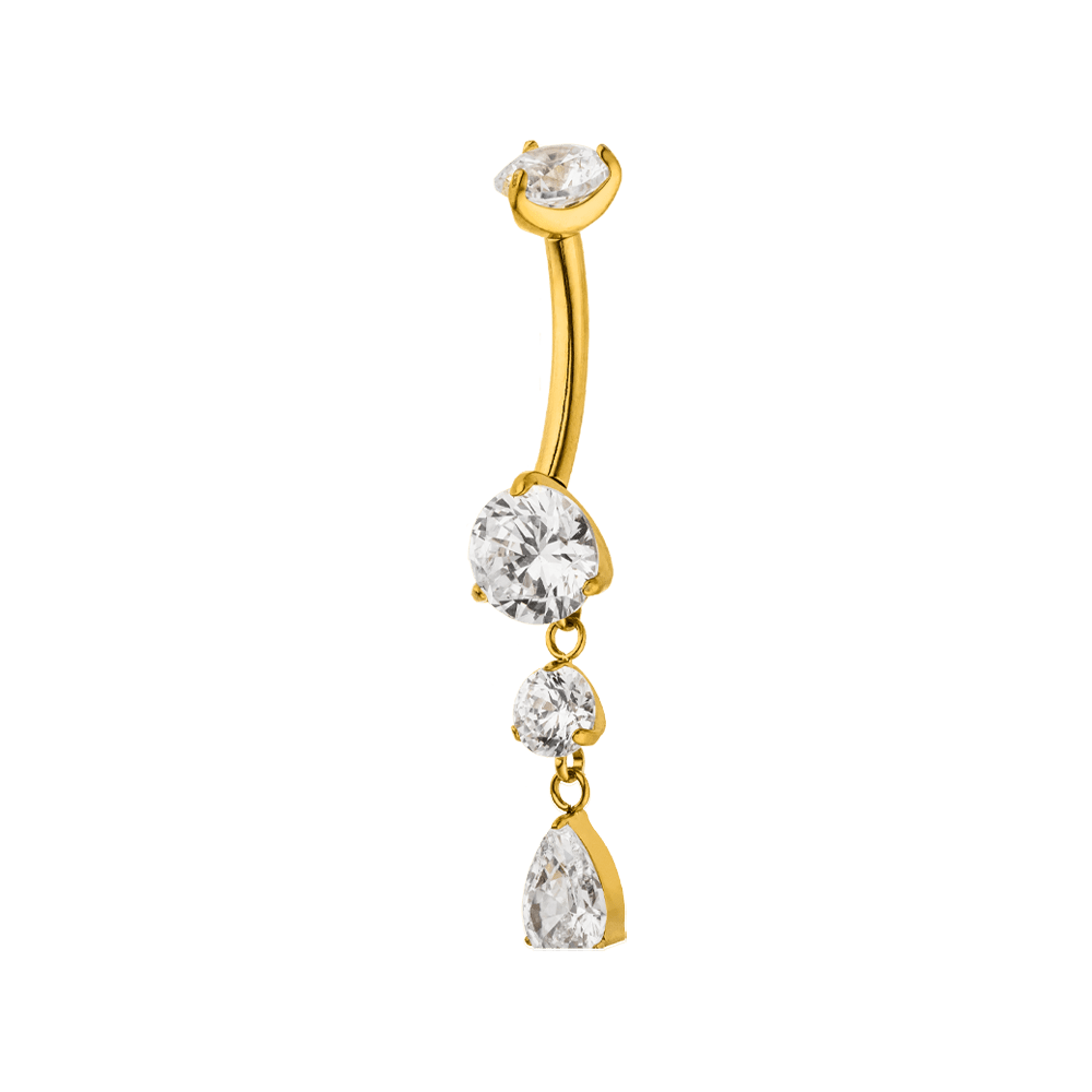 Bauchnabelpiercing Titan hängend Glitzer Steine wasserfest Gold