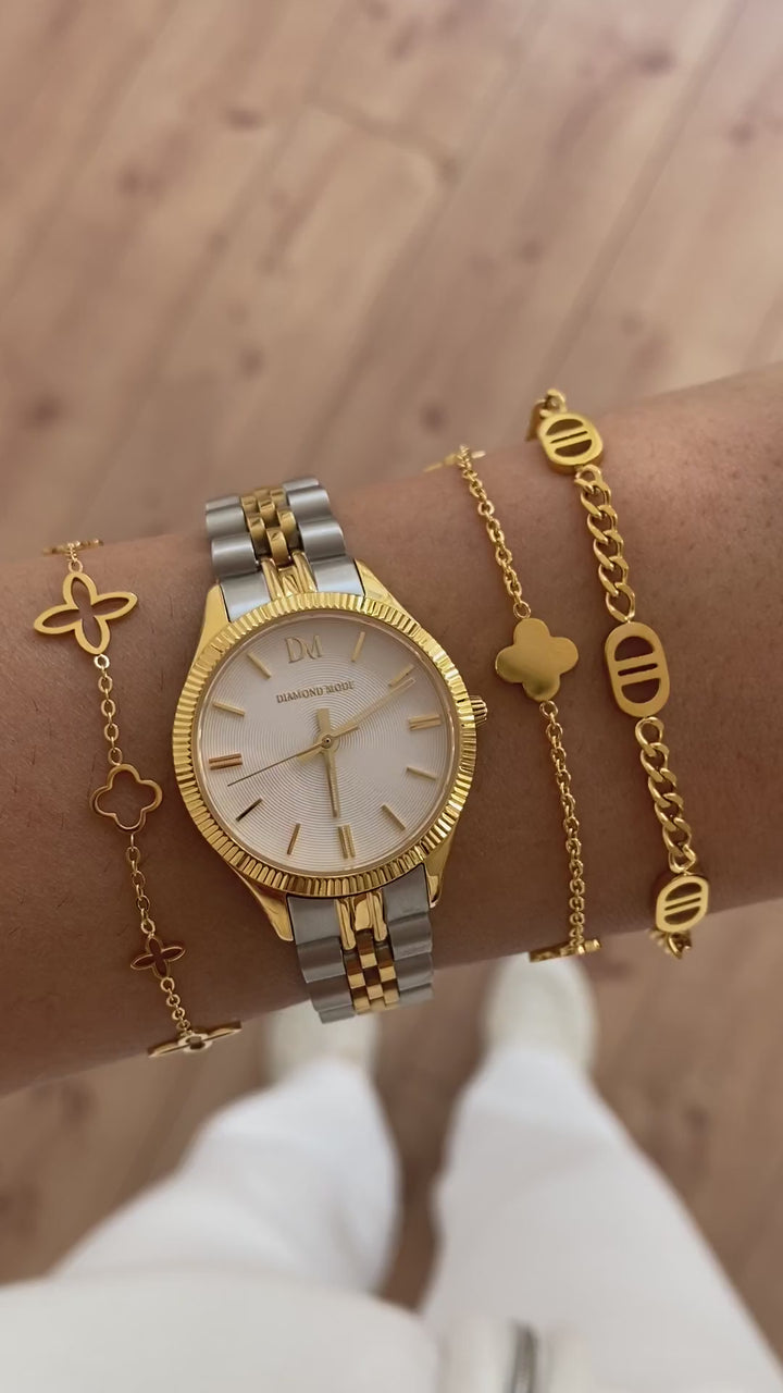 Uhr für Damen elegant Gold Silber 24K vergoldet