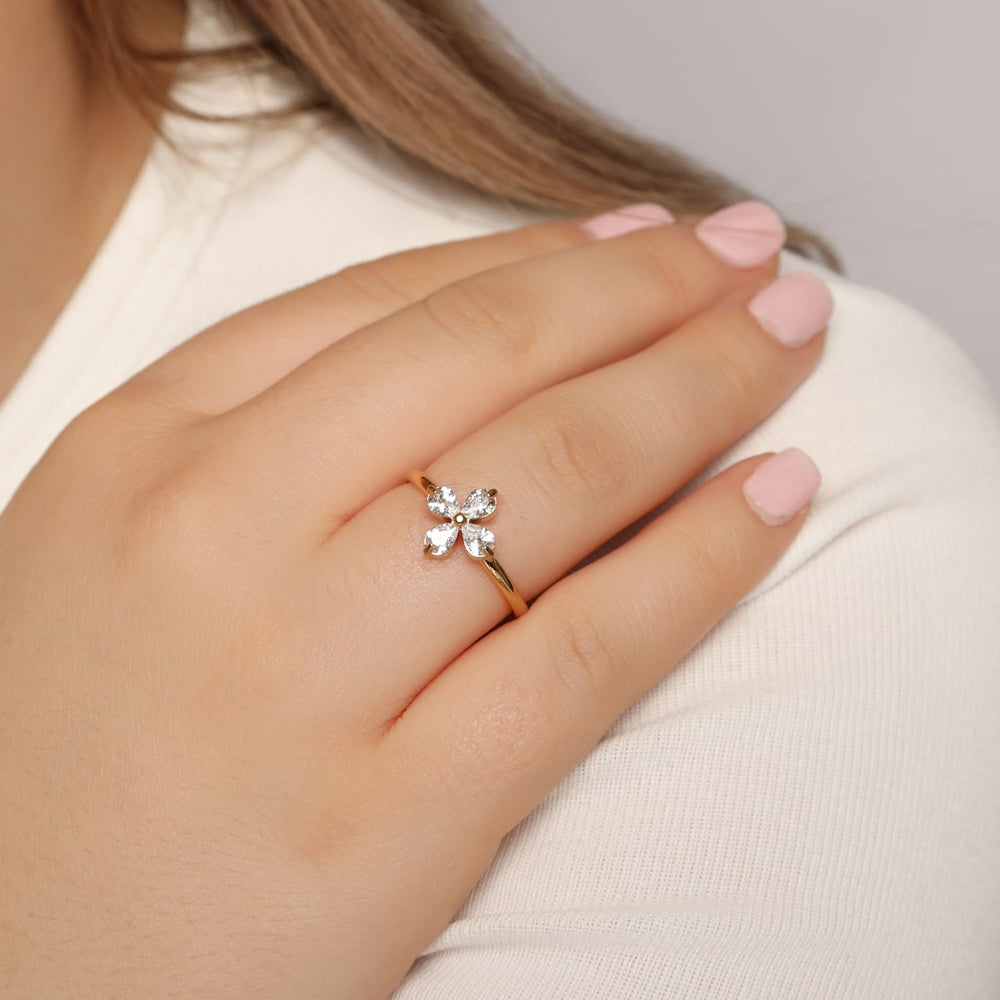 verstellbarer Ring mit Zirkonia steinchen Blütenform
