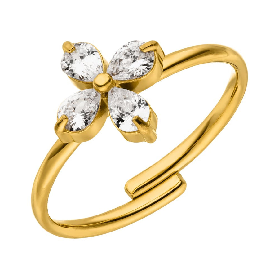 Blumen Ring verstellbar Gold mit Zirkonia Steinchen