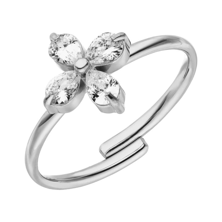 wasserfester Ring silber mit Blume 
Zirkonia Stein Chirurgenstahl