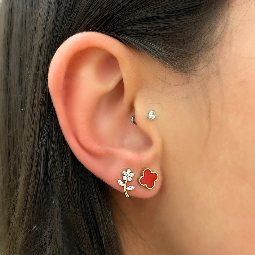 18K vergoldete Clover Ohrstecker Rot wasserfest 