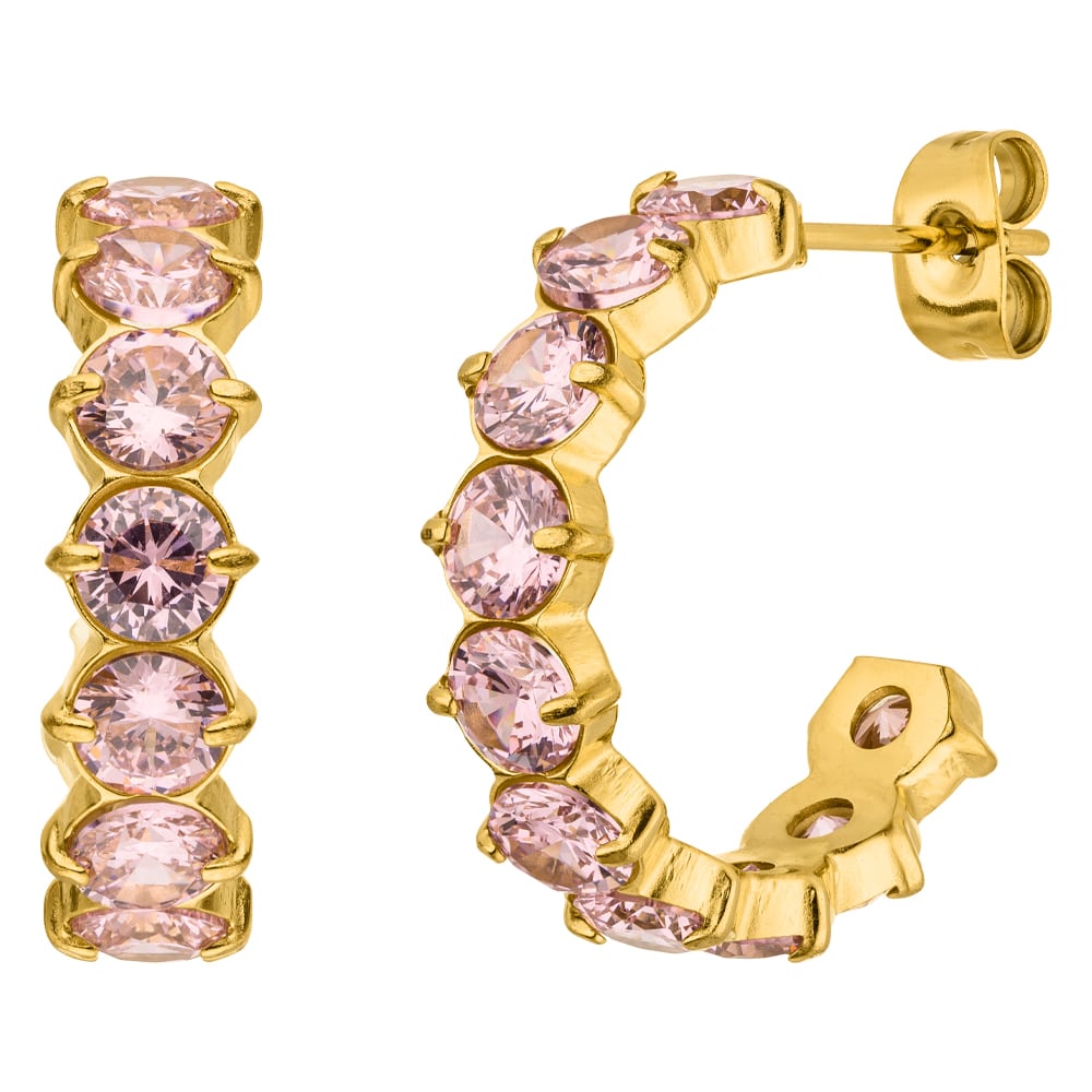 Kreolen mit Pinken Zirkonia-Steinen Gold