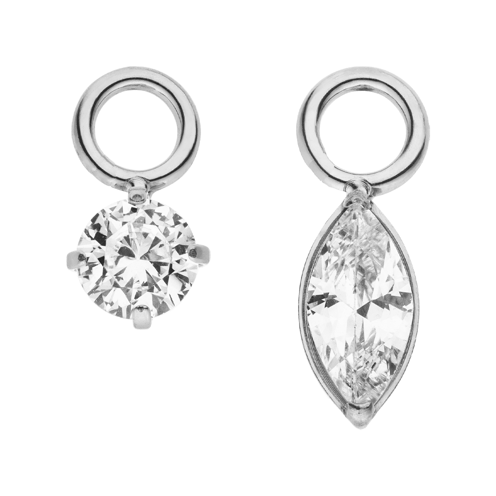 Rund Oval Anhänger Set für Piercings silber