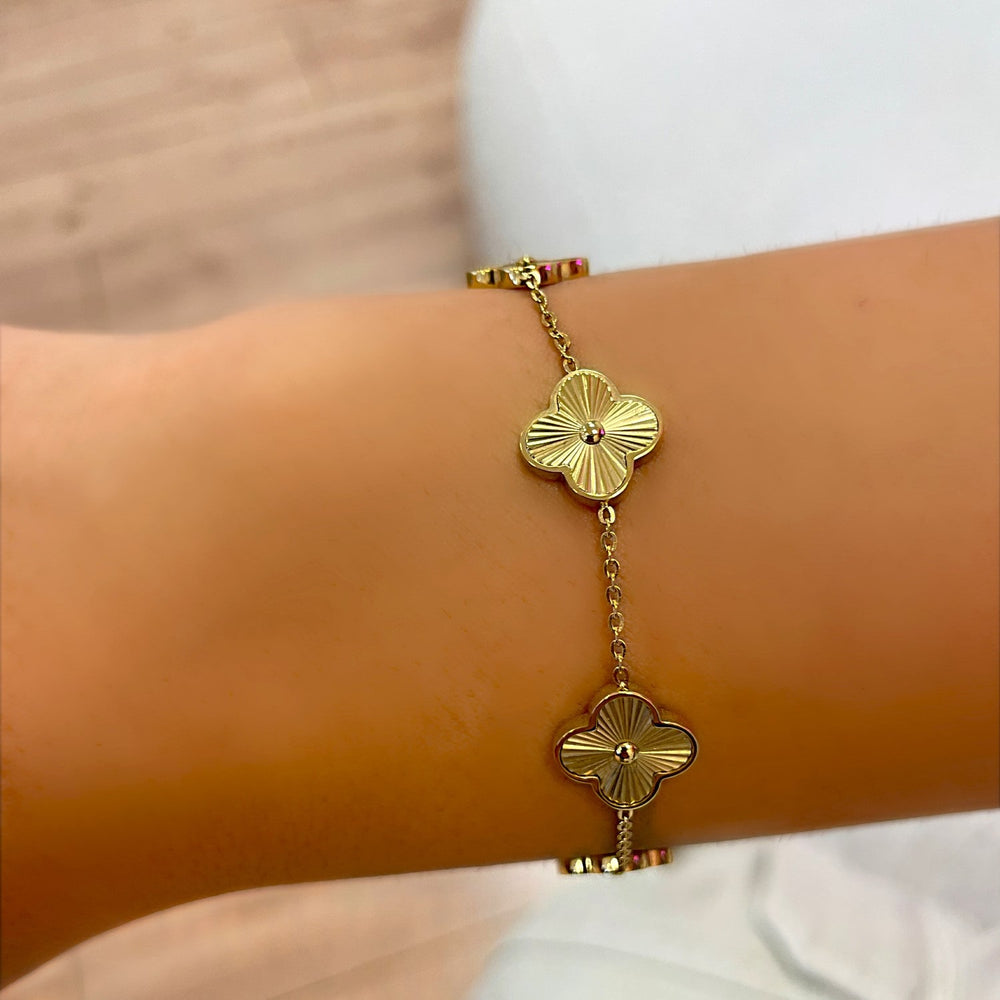 Clover Kleebatt Armband Gold Riffelung Wasserfest