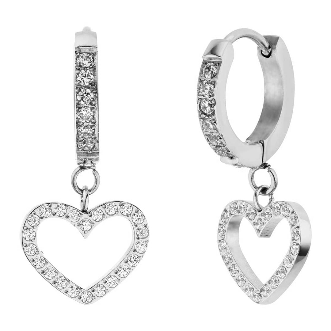 Wasserfeste Ohrringe mit Herzen Silber Glitzer Steinchen