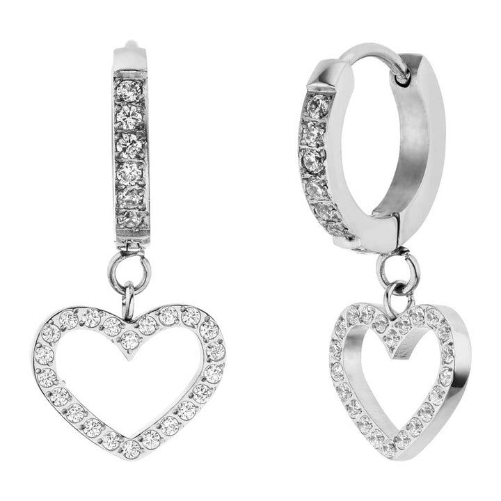 Wasserfeste Ohrringe mit Herzen Silber Glitzer Steinchen