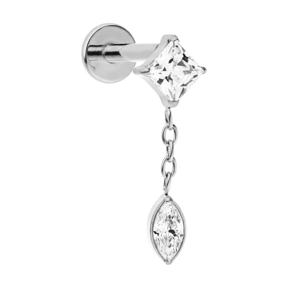 silber Ohrpiercing mit Kette Eyecatcher besonders Tropfen