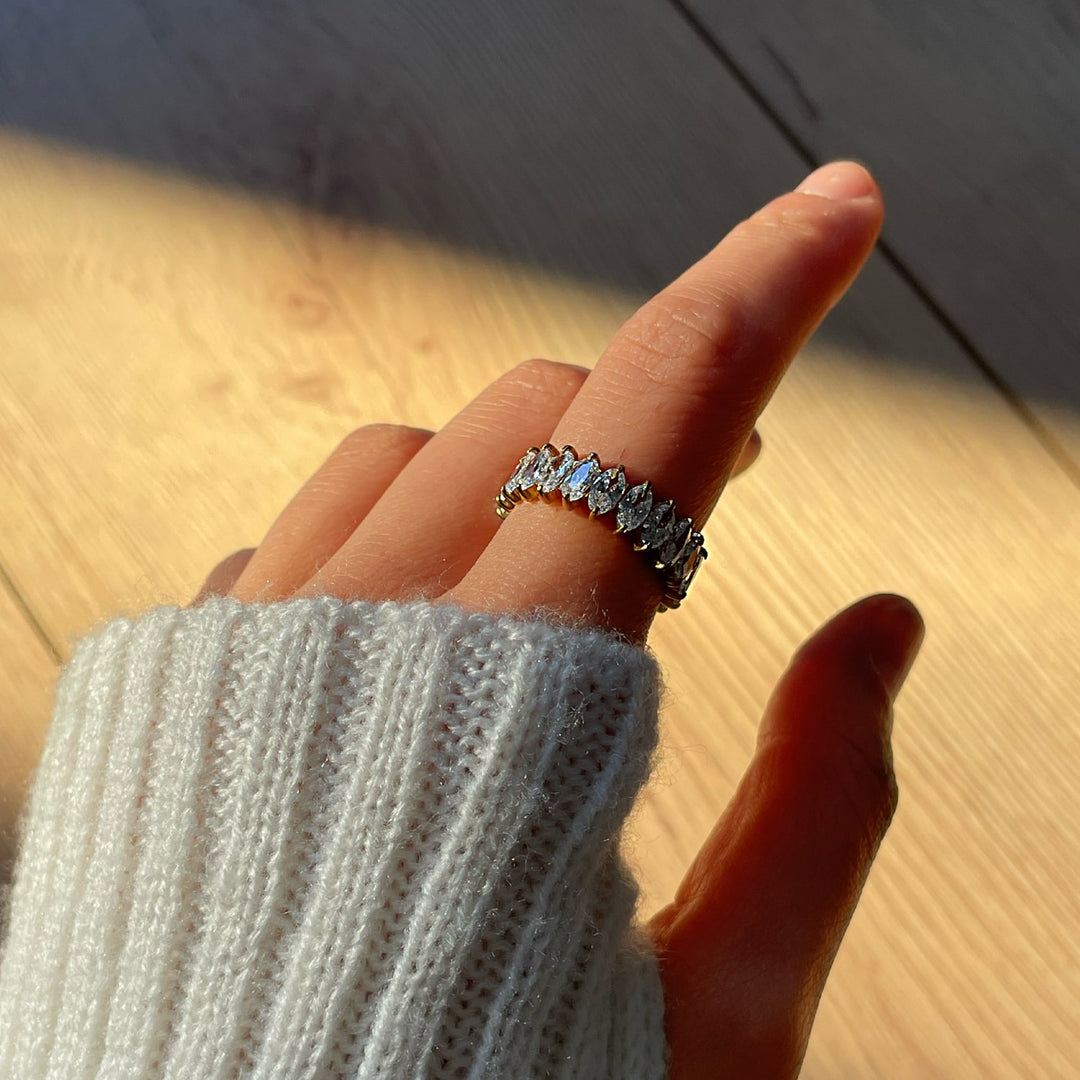 Zirkonia Ring Damen wasserfest Glitzer Steine Marquise