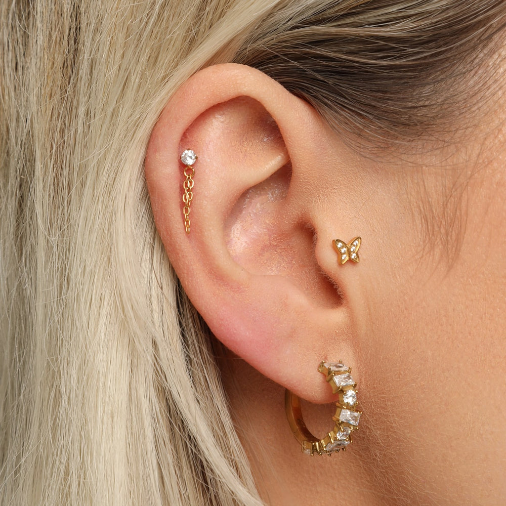 Helix Piercing Stein mit Kette vergoldet Titan