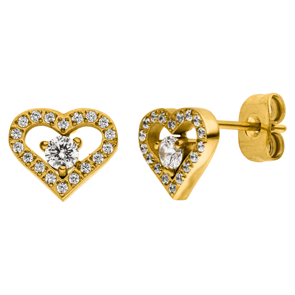 Herz Ohrstecker mit Steinen Wasserfest Gold