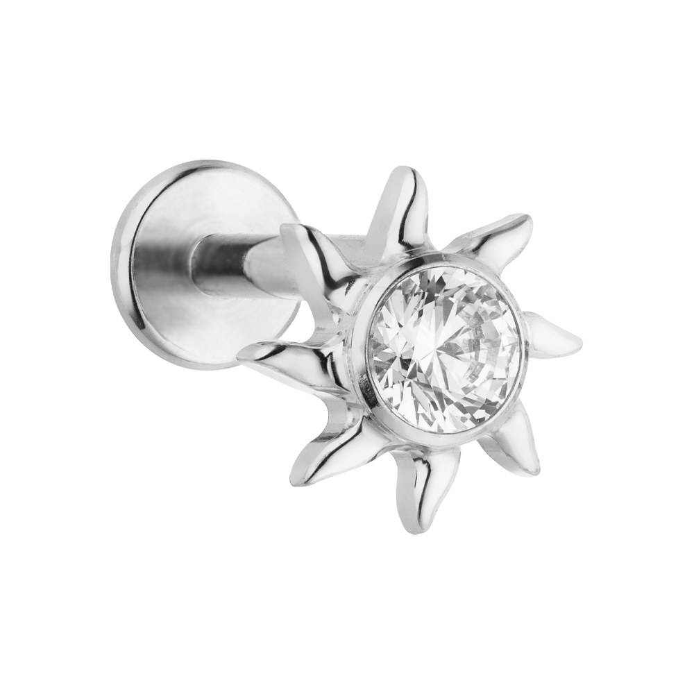 Ohrpiercing Sonne Titan Silber wasserfest Steinchen