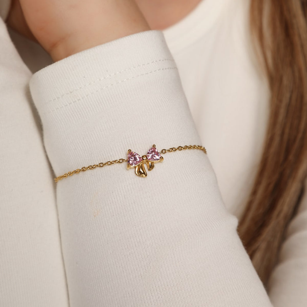 Armband mit Schleife Glitzer Steine Rosa wasserfest vergoldet
