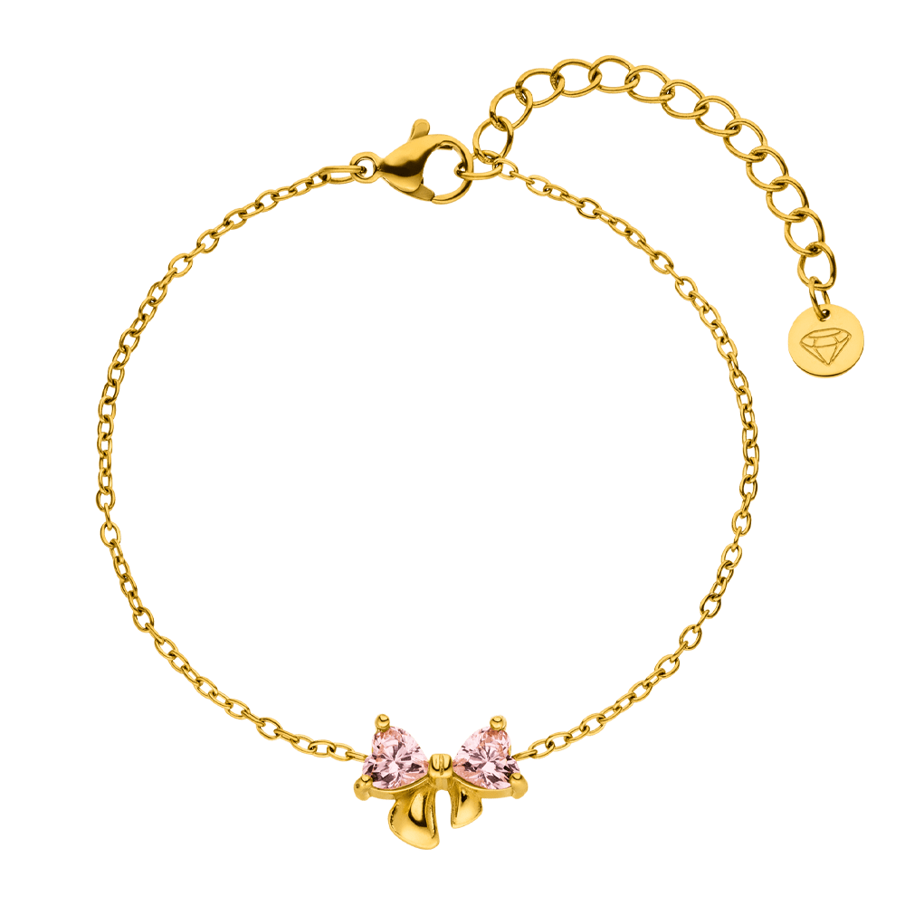 Schleifen Armband wasserfest vergoldet Edelstahl rosa Steinchen
