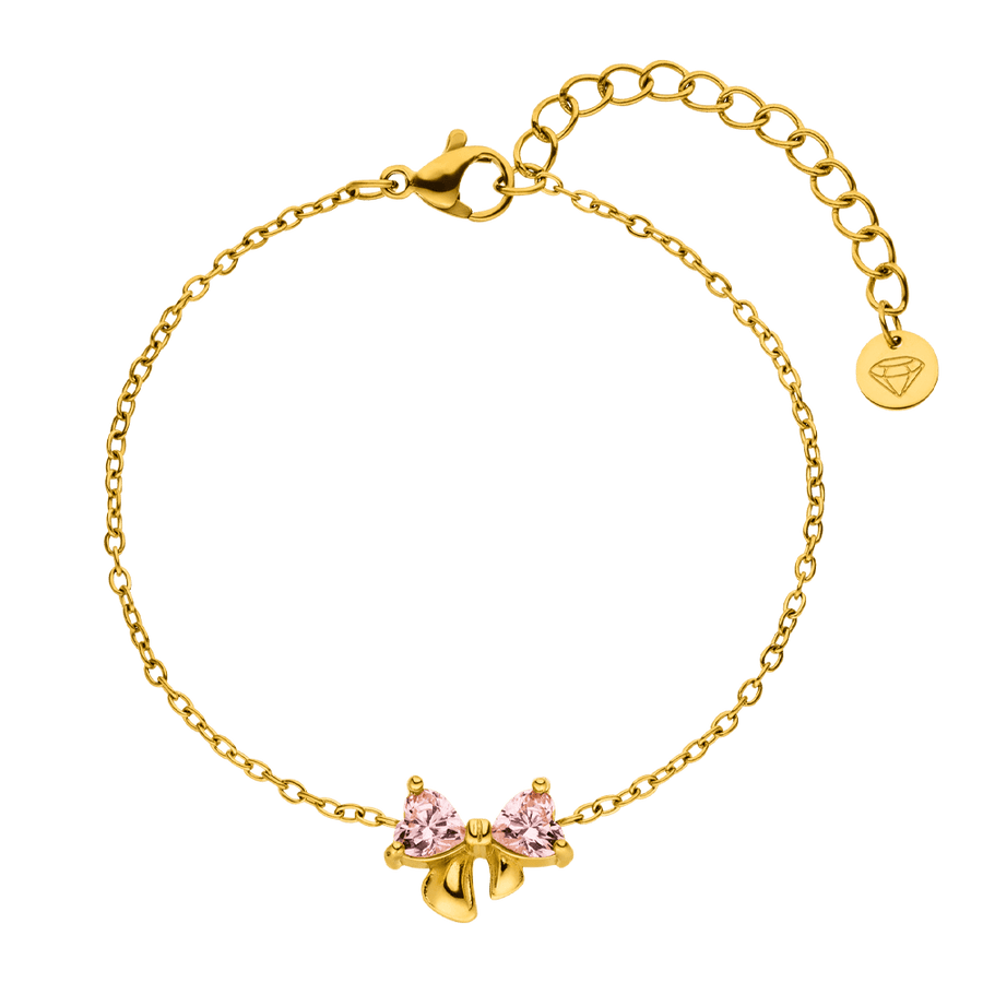 Schleifen Armband wasserfest vergoldet Edelstahl rosa Steinchen