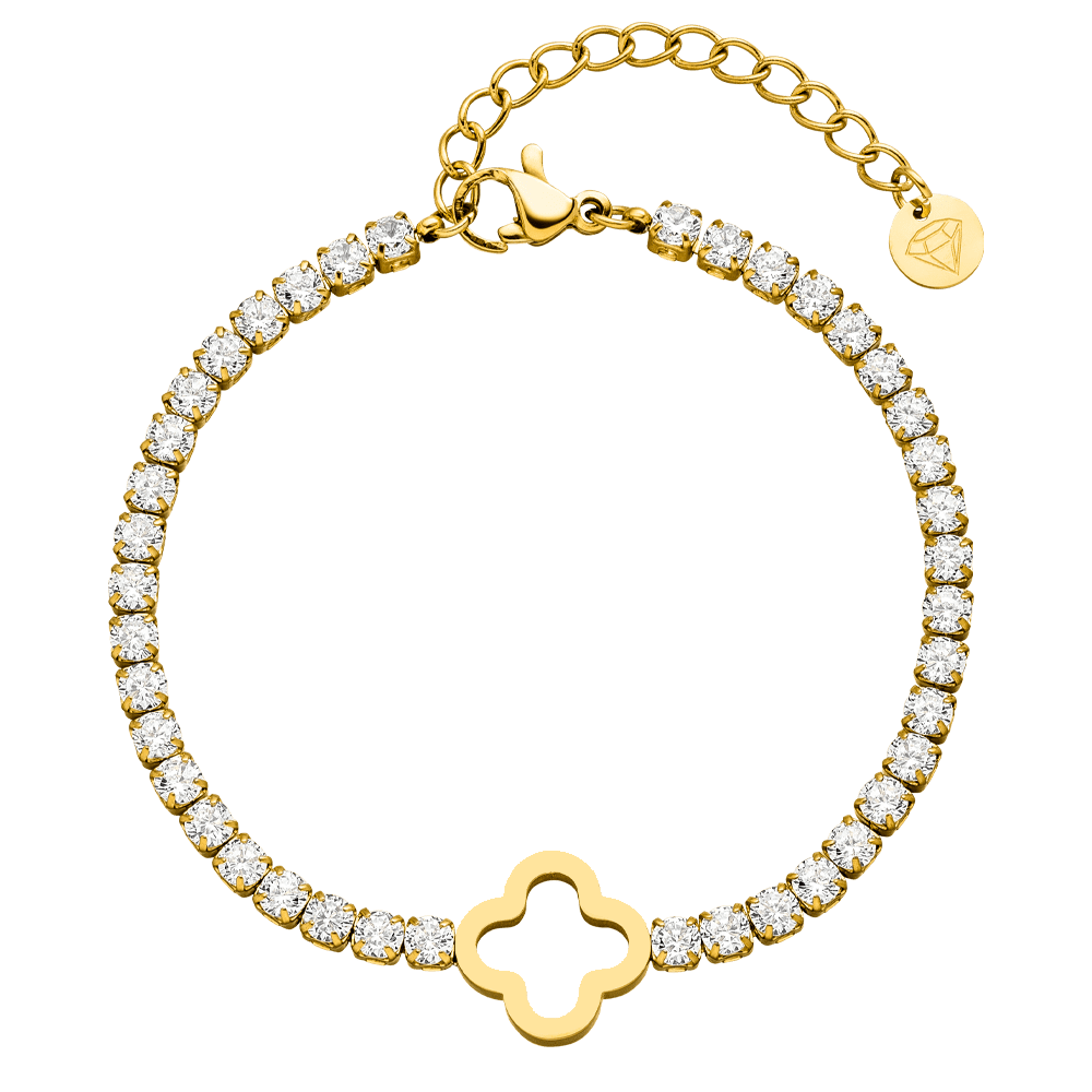 Tennis Armband mit Kleeblatt 18K vergoldet wasserfest