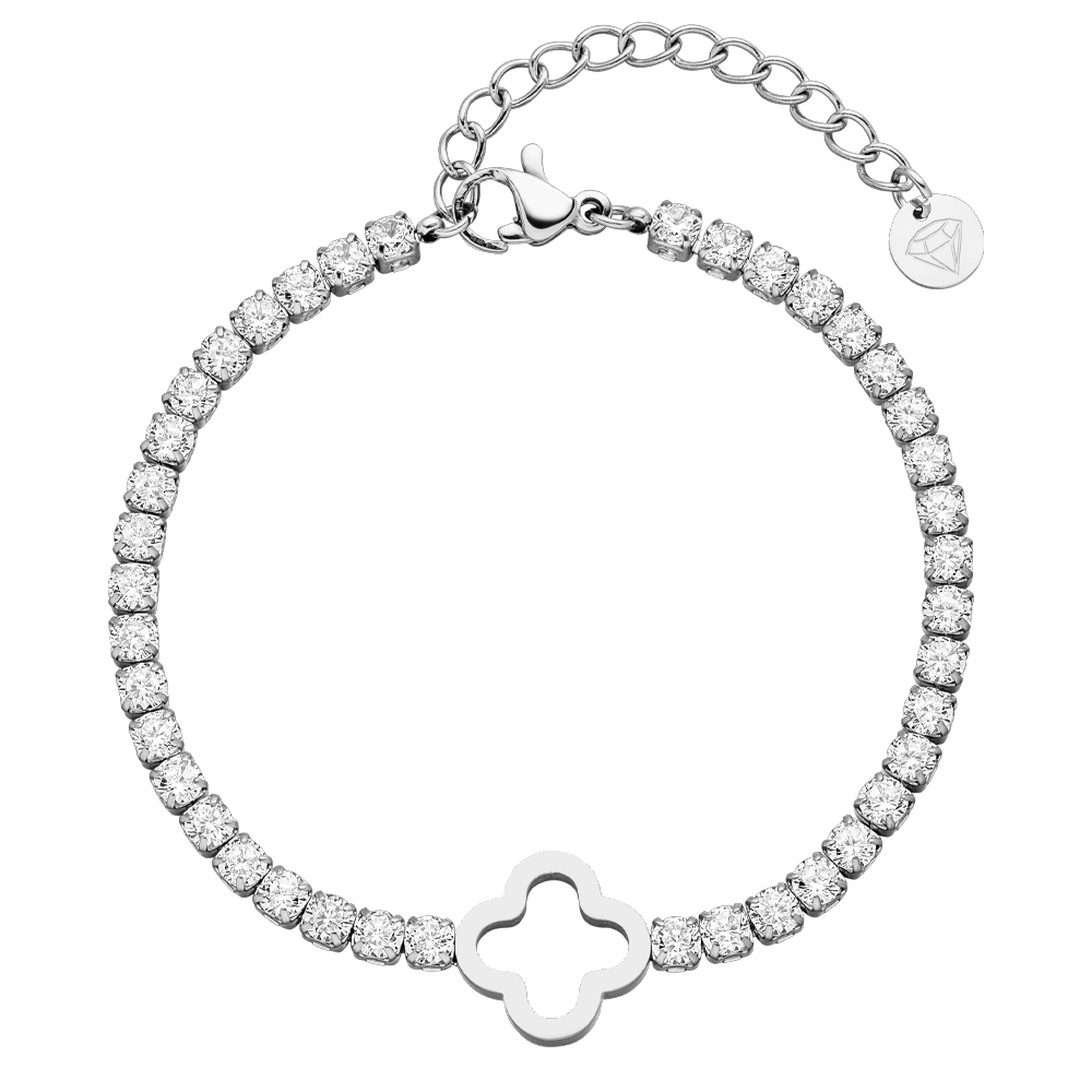 Kleeblatt Armband Tennis Silber Clover Damen wasserfest