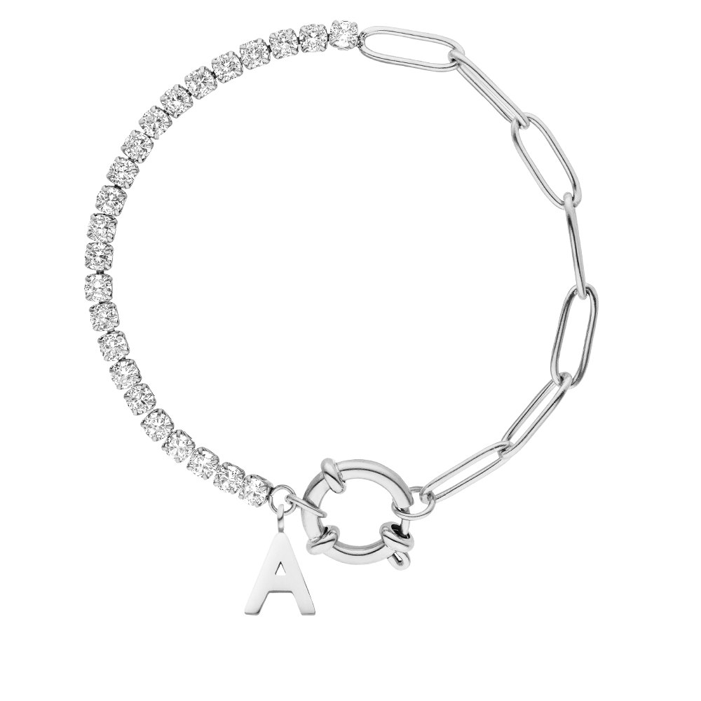 Tennis Armband Silber mit Buchstaben Anhänger wasserfest