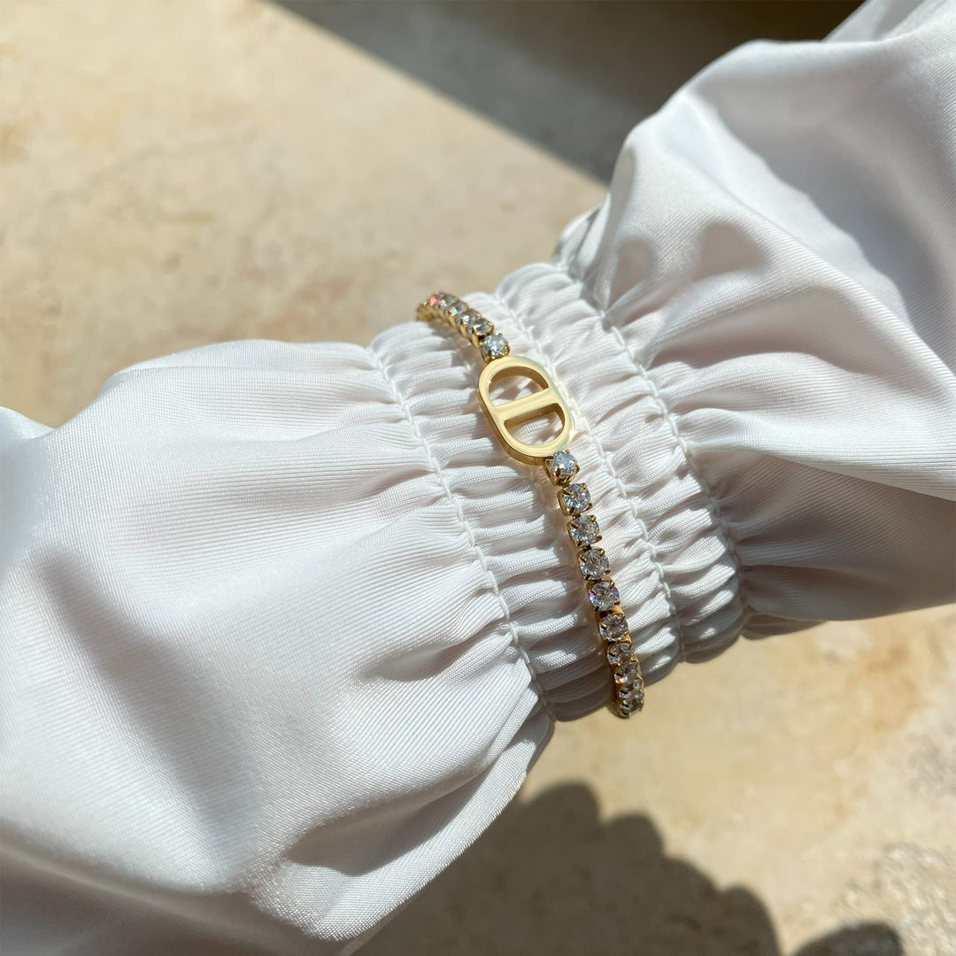Tennis Armband mit Glitzer Steinchen wasserfest 18K vergoldet