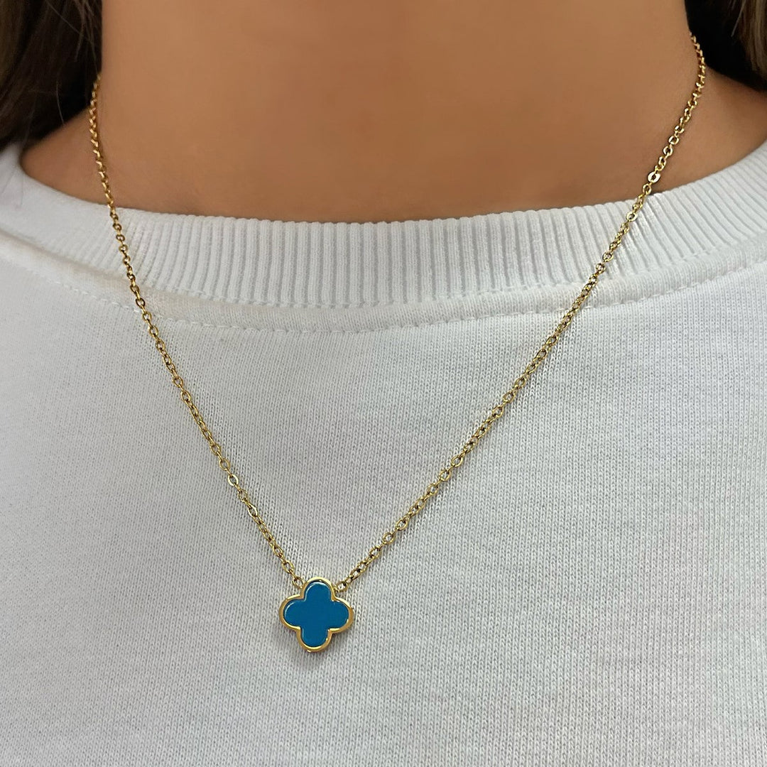 Clover Kette Kleeblatt wasserfest türkisblau Chirurgenstahl
