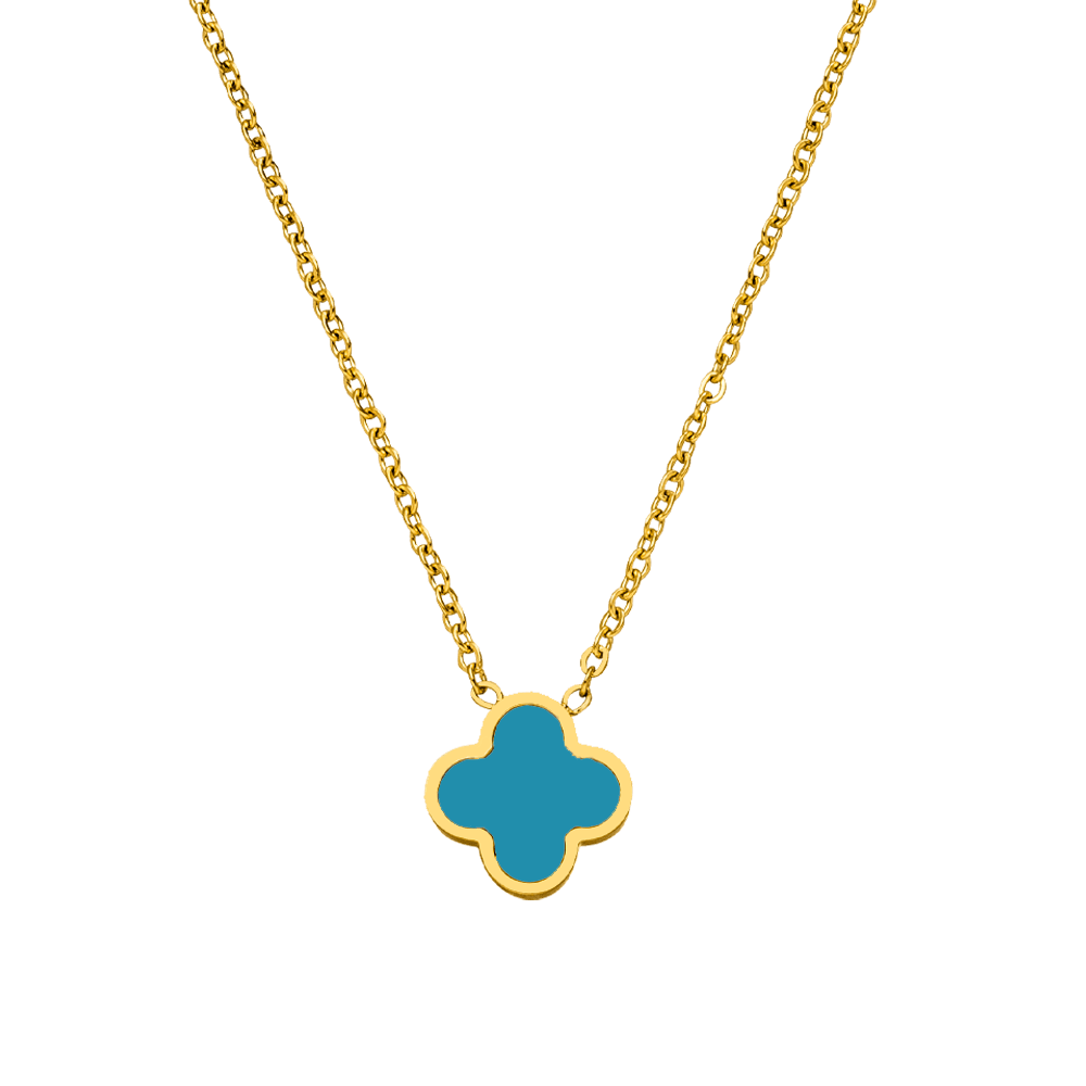 Clover Kette Kleeblatt türkisblau wasserfest Edelstahl