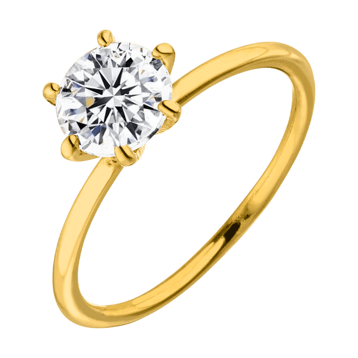 Solitär Ring für Damen 18K vergoldet Zirkonia Edelstahl