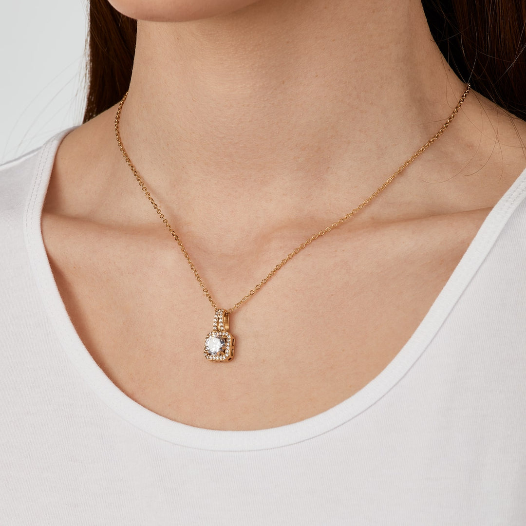 Kette mit Zirkonia Anhänger viereckig Glitzer Steine wasserfest