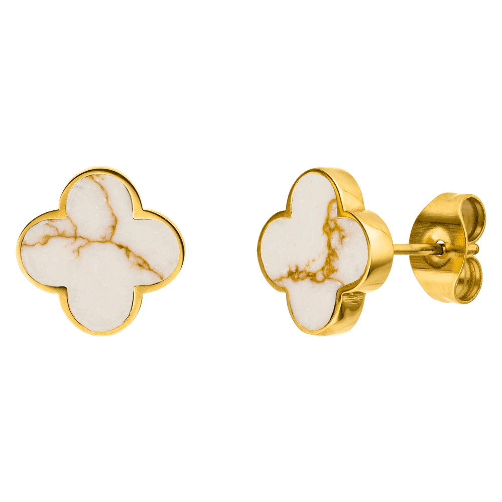 Elegante Kleeblatt Ohrstecker Clover weiße Marmor Optik