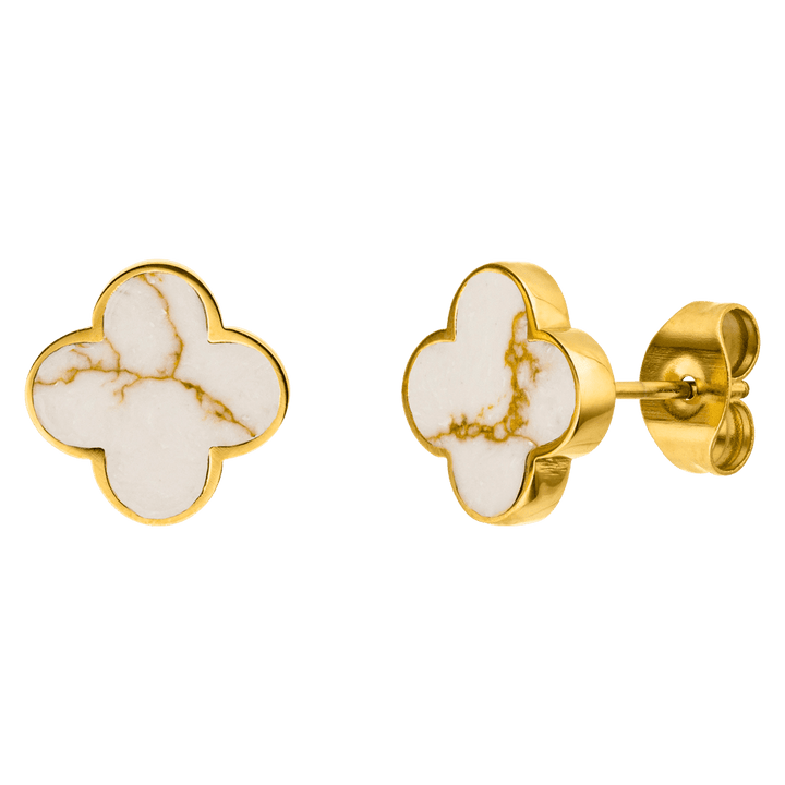 White-Gold Clover Ohrstecker | 18K vergoldet