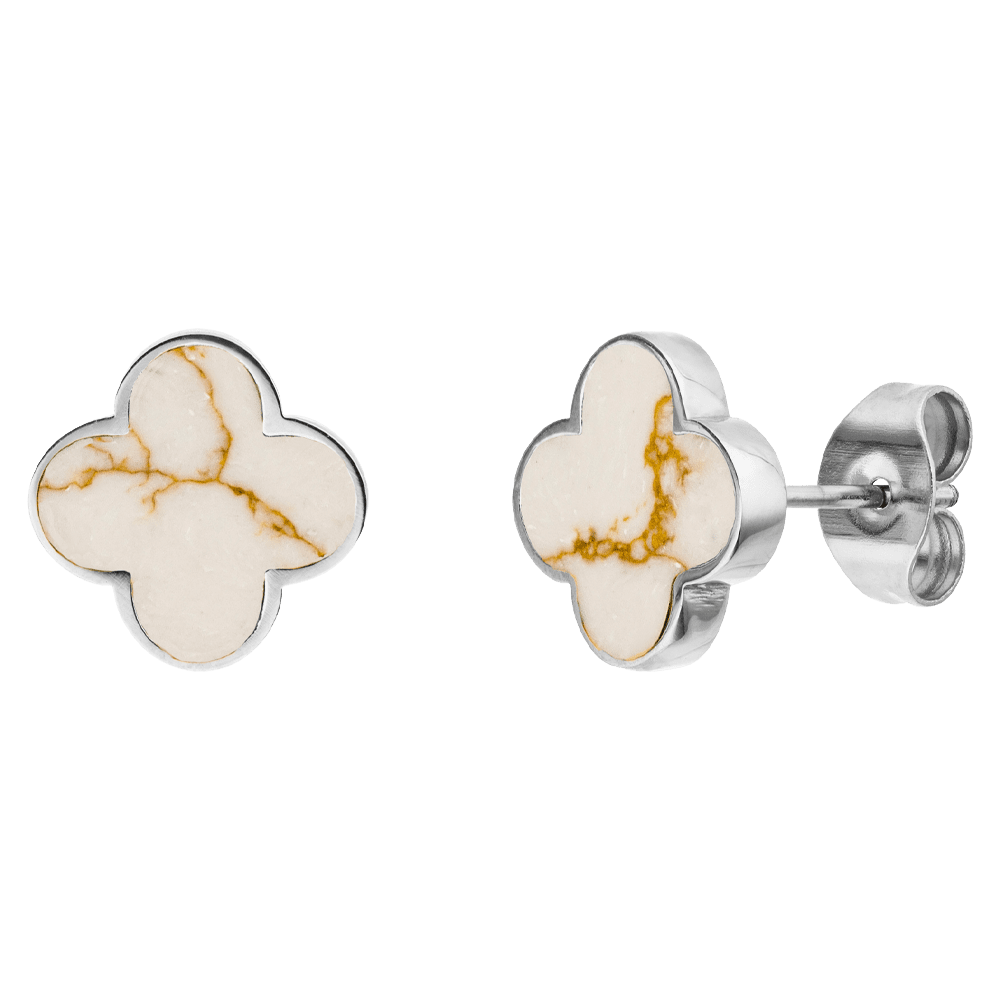 silberne Kleeblatt Ohrstecker Marmor Optik Chirurgenstahl