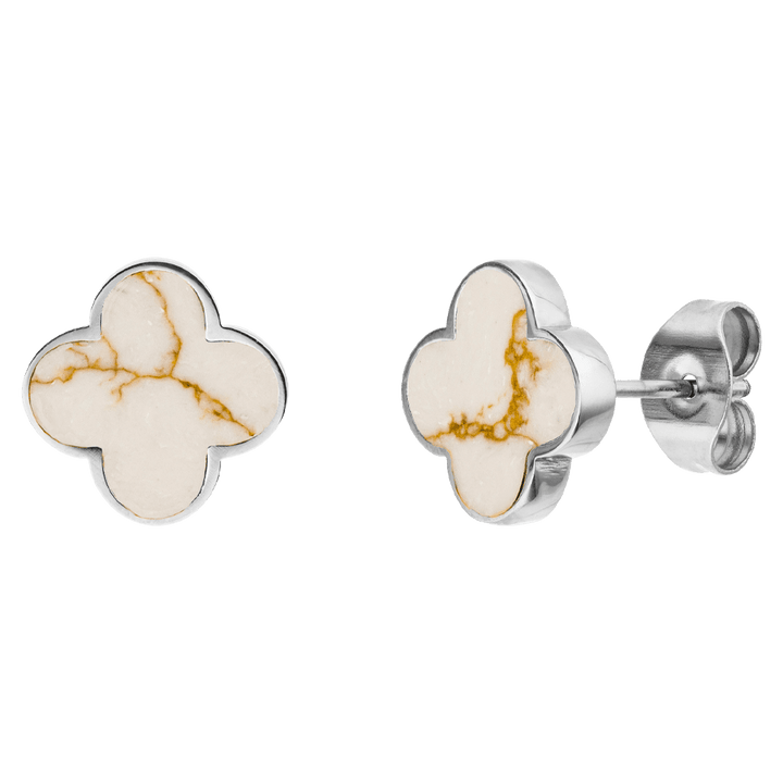 White-Gold Clover Ohrstecker | 18K vergoldet