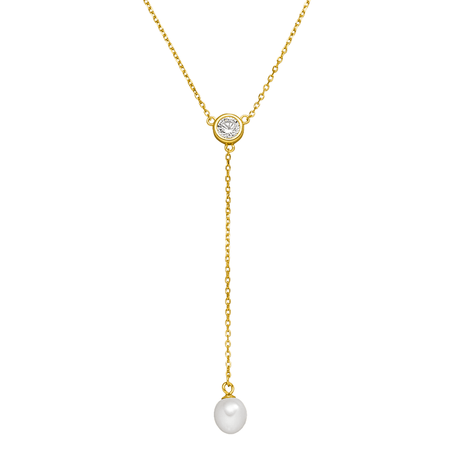 Echtsilber Y-Kette 18K vergoldet Perlen Anhänger Glitzer