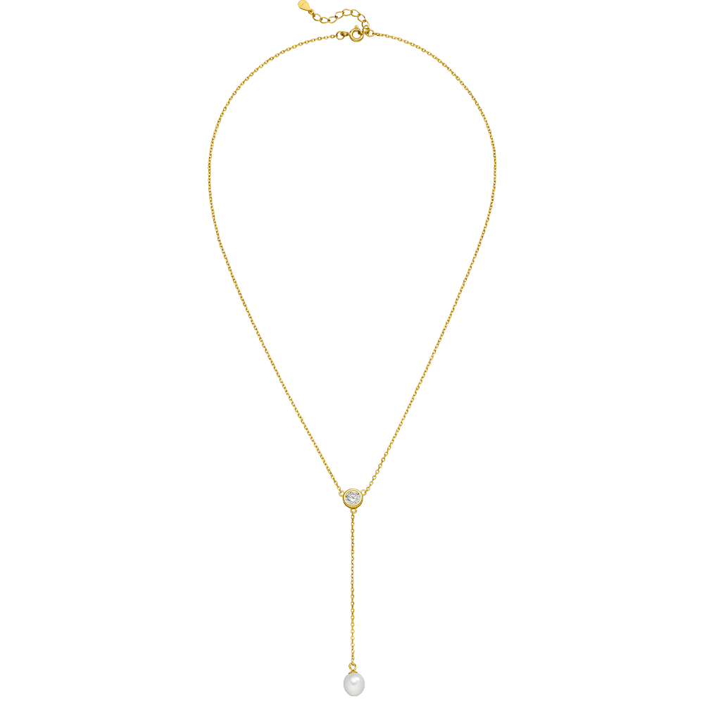 Y-Kette 925er Echtsilber 18K vergoldet Damen Perle