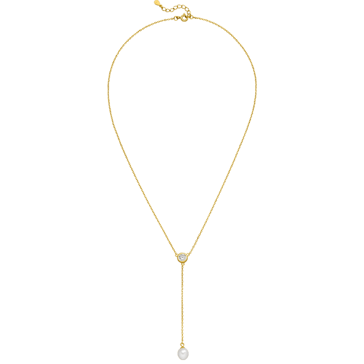 Y-Kette 925er Echtsilber 18K vergoldet Damen Perle
