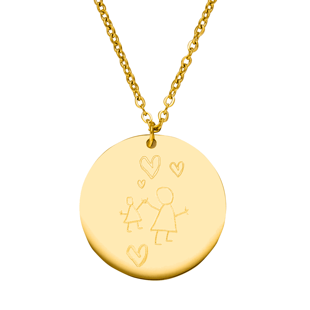 Gravur Kette Zeichnung Bild Gold wasserfest personalisiert