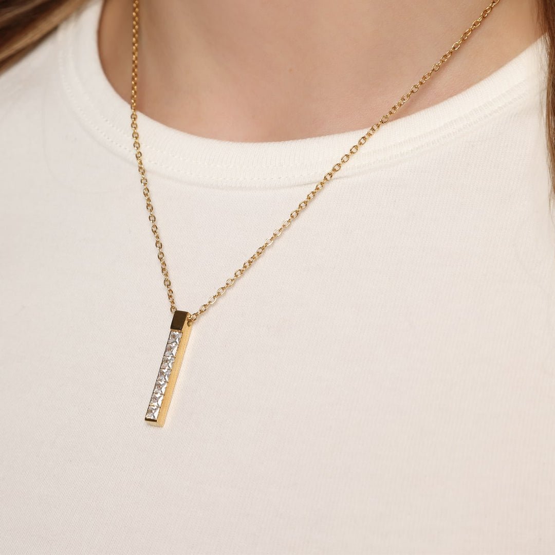 Zirkonia Stabkette Bar Halskette 18K vergoldet