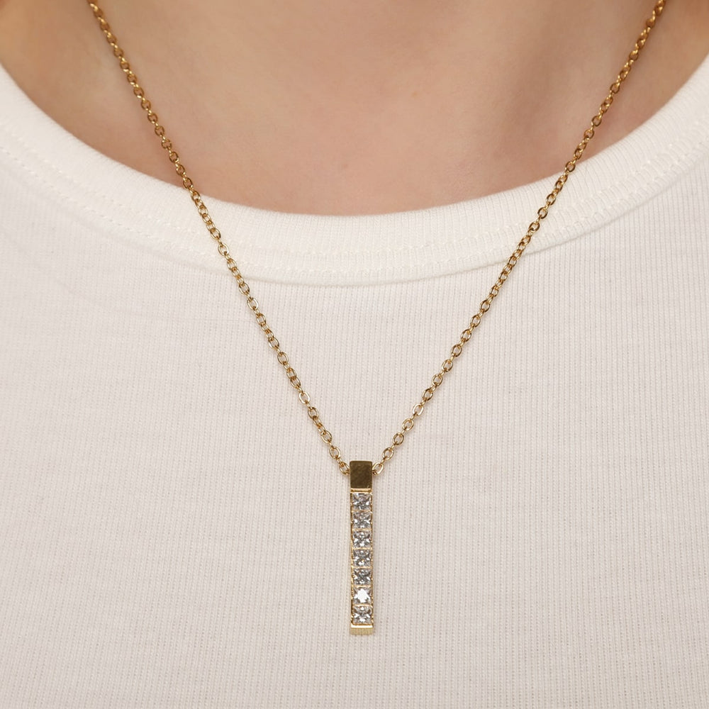 Stab Halskette 18K vergoldet für Frauen Barkette Zirkonia