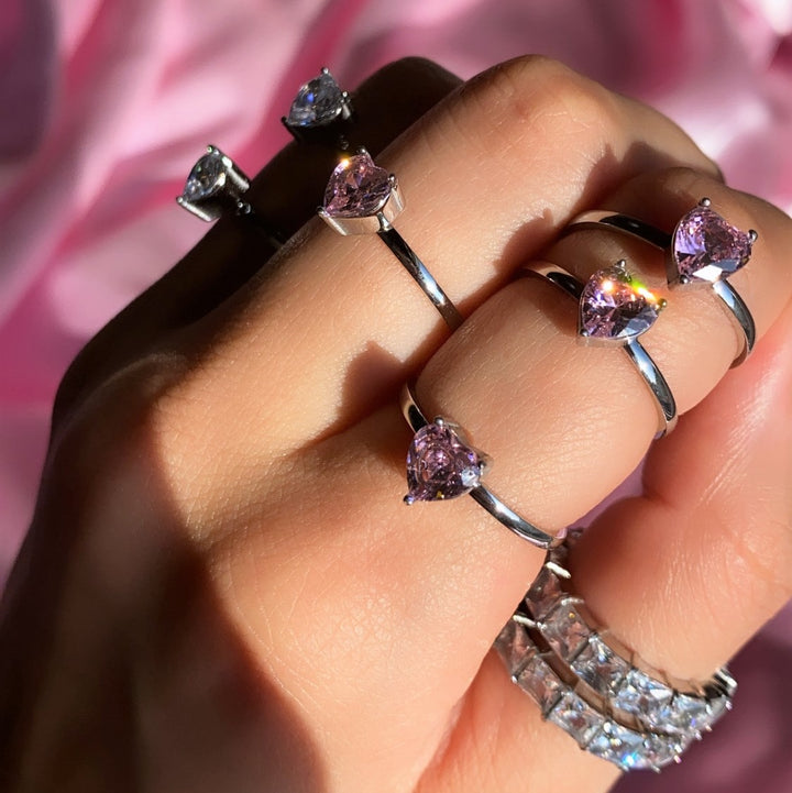Ringe mit Herz silber Edelstahl wasserfest lila weiß