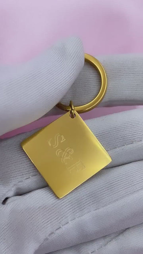 Gravierbarer Schlüsselanhänger Platte 18K vergoldet personalisiert