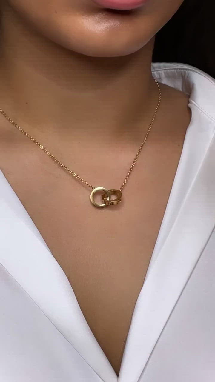 Doppelring Kette 18K vergoldet wasserfest