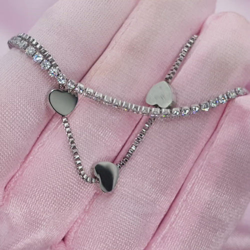 Doppel Tennis Armband mit Herzchen Silber wasserfest