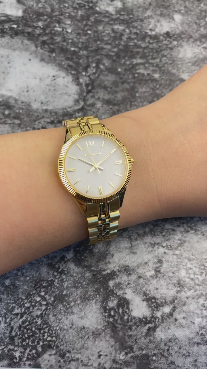 Armbanduhr für Damen 24K vergoldet Edelstahl Saphirglas