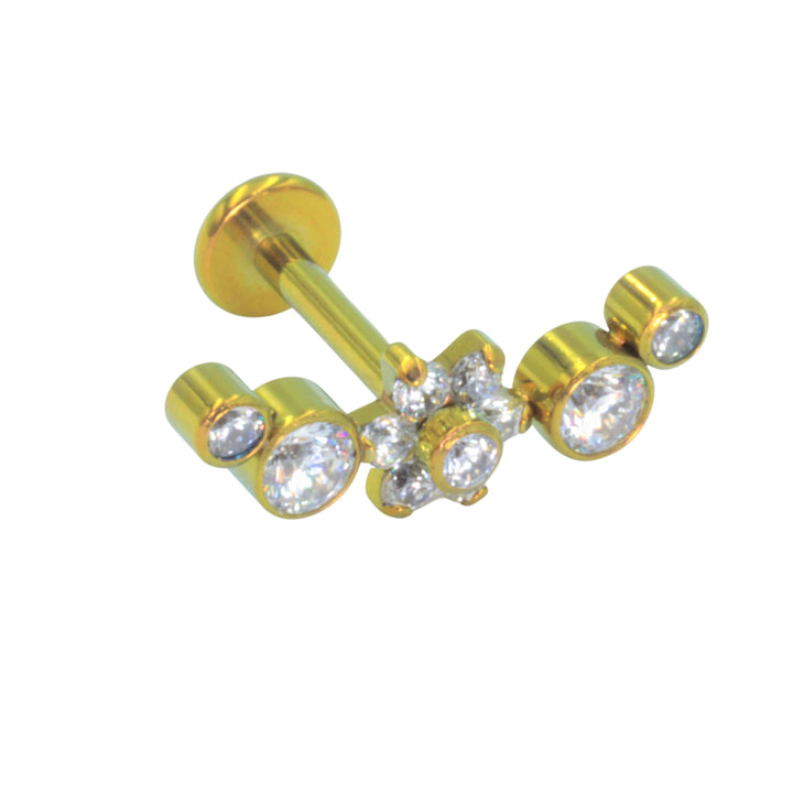 Blumen Piercing Gold Titan mit Zirkonia Steinen wasserfest