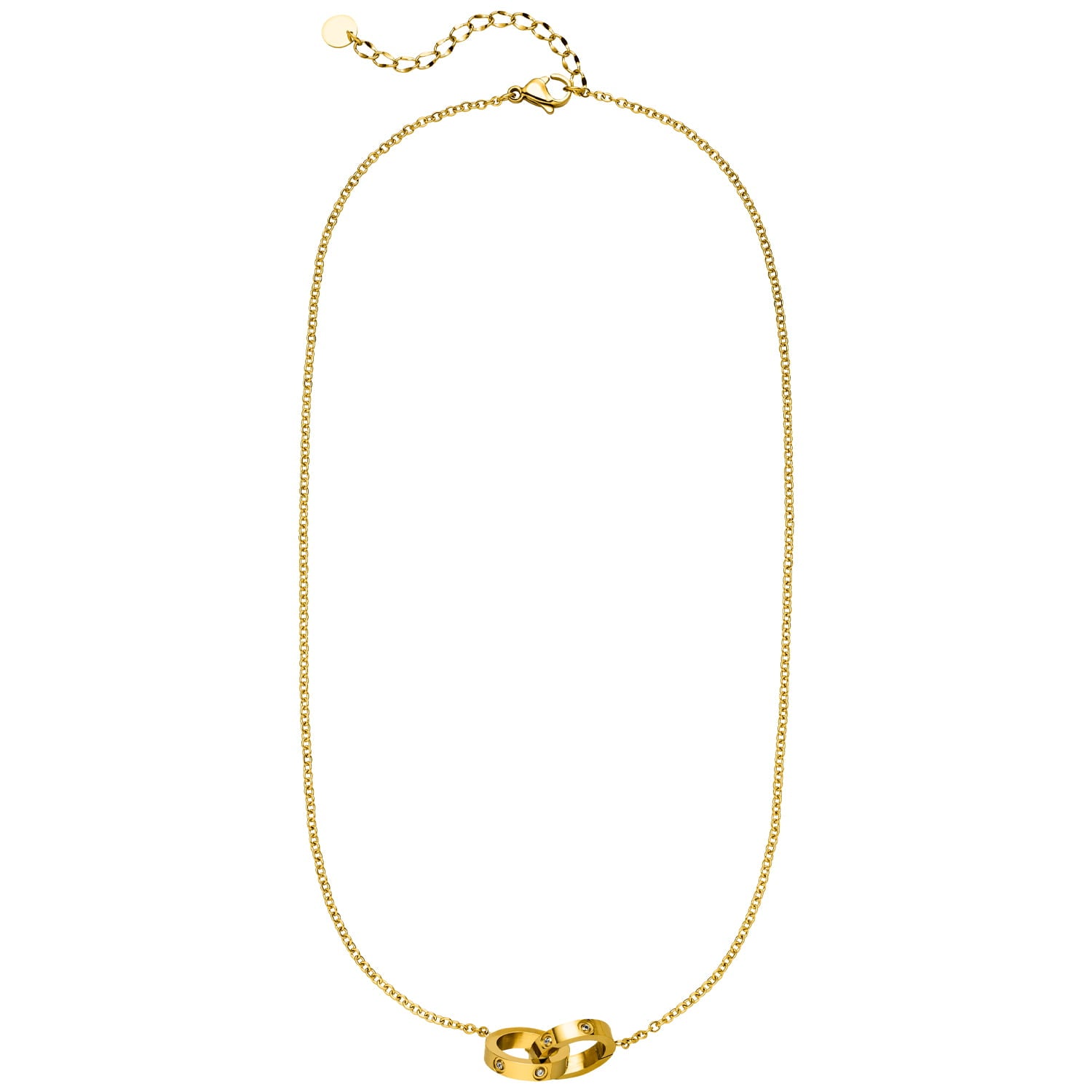 Kette mit zwei Ringen zusammenhängend 18K vergoldet Zirkonia