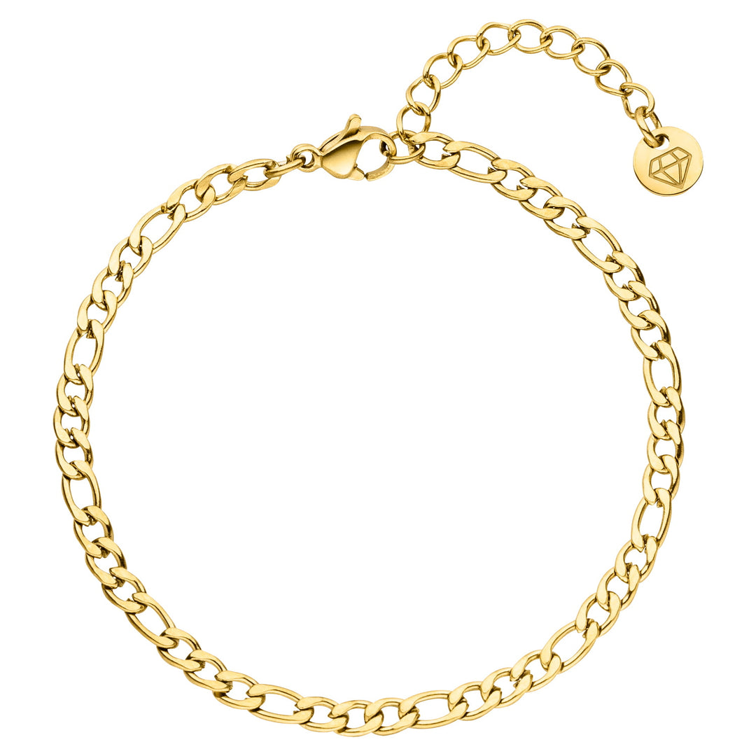 Wasserfeste Fußkette Gold Figaro 18K vergoldet Edelstahl Dezent